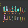Different Types Of Colorful Fantasy Weapons With Various Designs And Accessories