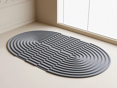 Stylish Dark Gray Oval Rug With Concentric Circles And Grid Stripes Design In Modern Interior 3d model