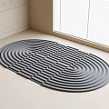 Stylish Dark Gray Oval Rug With Concentric Circles And Grid Stripes Design In Modern Interior