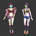 Two Anime Female Characters With Purple Hair In Sporty Outfits And Pink Sneakers