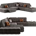 Modern Gray Sectional Sofa with Soft Cushions Decorative Pillows and Ottoman 3d model