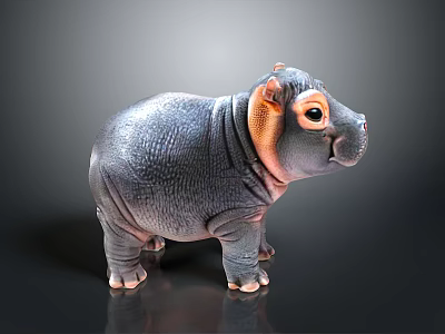 Adorable Baby Hippo Toy With Gray Skin Orange Ears And Smooth Shiny Surface 3d model