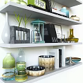 Modern wall shelf bookshelf decoration combination 3d model