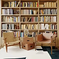 Quiet Casual Table and Chair Combination Ancient Rattan Leather Single Casual Chair Casual Sofa Book Ornaments Carpet 3d model