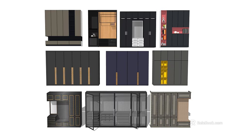 Modern Wardrobe Designs With Glass Doors Wood Panels And Storage Features 3d model 