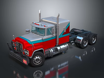 Classic Red And Gray Truck Cab With Dual Exhaust Pipes And Reflective Surface 3d model