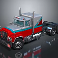 Classic Red And Gray Truck Cab With Dual Exhaust Pipes And Reflective Surface