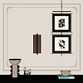 White Wall Home Decor With Black Framed Geometric Art Copper Lamp Vase Candles And Bowl