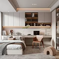 Modern Tatami Bedroom Interior With Tatami Bed Desk Storage Cabinets And Decorative Plants