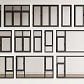 Various Home Window Designs With Black Frames And Different Panel Styles 3d model