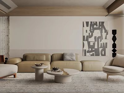 Modern Living Room Interior With Beige Sofa Round Coffee Table And Abstract Wall Art 3d model