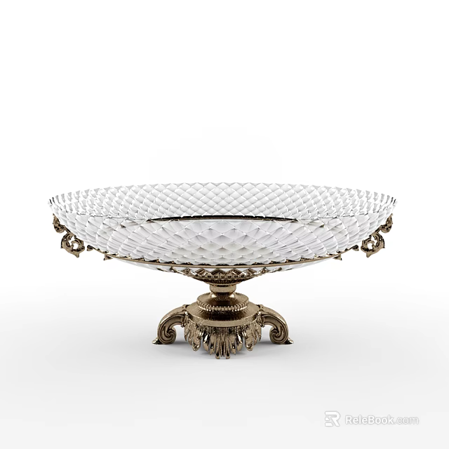 Elegant Transparent Ceramic Ware With Golden Decorative Carved Base For Home Decor 3d model 