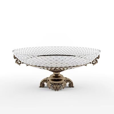 Elegant Transparent Ceramic Ware With Golden Decorative Carved Base For Home Decor 3d model