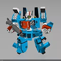 Blue Block Style Robot Character With Red Chest Details And White Arm Components 3d model