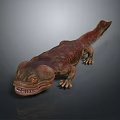 Realistic 3D Model Of Red Brown Salamander Like Creature With Sharp Teeth And Prominent Eyes