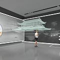 Hi Tech Exhibition Hall With Circular Interactive Screen And Display Stands Featuring Visitors 3d model