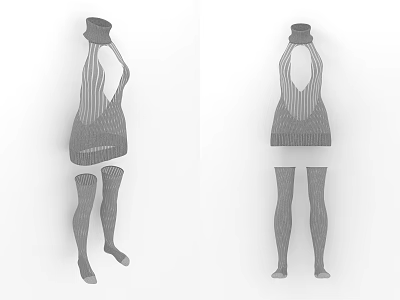 Stylish Striped Clothing Set Featuring Sleeveless Dress And Long Stockings 3d model