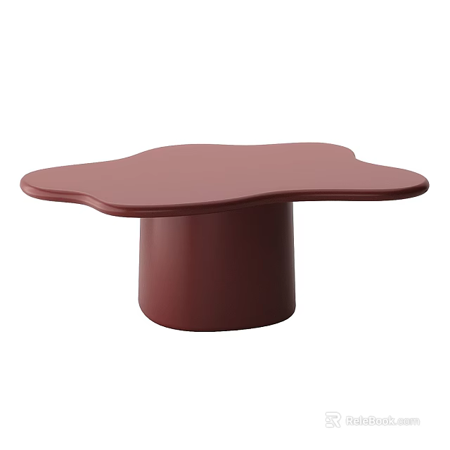Red Irregular Shape Coffee Table With Cylindrical Base And Smooth Surface 3d model