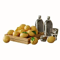 Fresh Lemons Decorative Ornament Set With Wooden Crate Glass Bottles And Ice Cups
