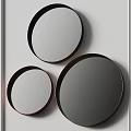 Three Round Mirrors With Black And Brown Frames On White Wall Modern Decor 3d model