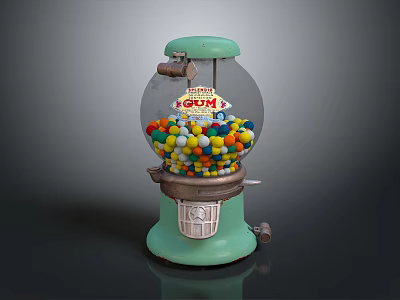 Vintage Light Green Gumball Machine With Transparent Globe And Colorful Gum Balls 3d model