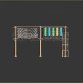 Kids Play Structure With Metal Frame Spider Web Netting Platforms Ladder And Colorful Cylinders