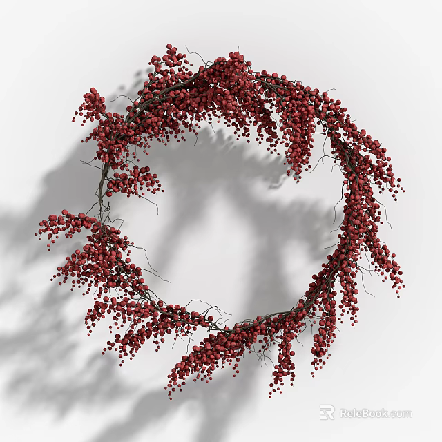 Red Berry Wreath Wall Decor With Natural Twig Frame And Hanging Design 3d model 