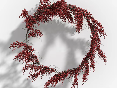 Red Berry Wreath Wall Decor With Natural Twig Frame And Hanging Design 3d model