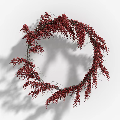 Red Berry Wreath Wall Decor With Natural Twig Frame And Hanging Design 3d model