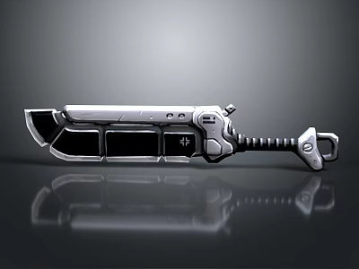 Mechanical Metallic Knife With Textured Handle Geometric Blade And Reflective Surface 3d model