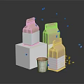 Household Coffee Supplies Display With Paper Bags Cups And Scattered Beans On White Cubes