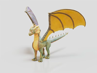 Colorful Dragon Character With Green Body Yellow Purple Wings And Mythical Creature Design 3d model