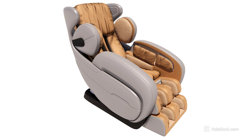 Modern Multifunctional Massage Chair With Comfortable Beige Gray Upholstery And Full Body Massage 3d model 