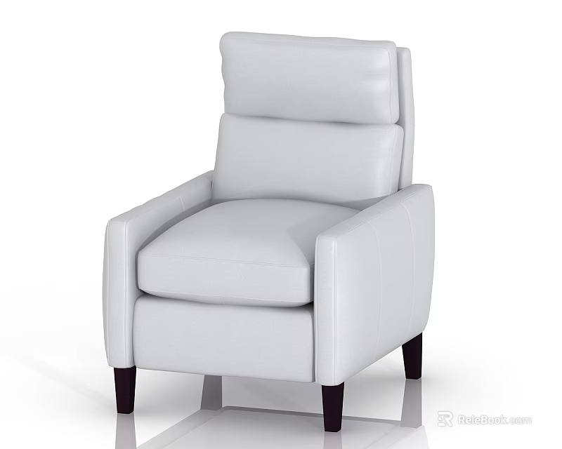 Modern White Leather Single Sofa With Comfortable Design And Dark Wooden Legs 3d model 