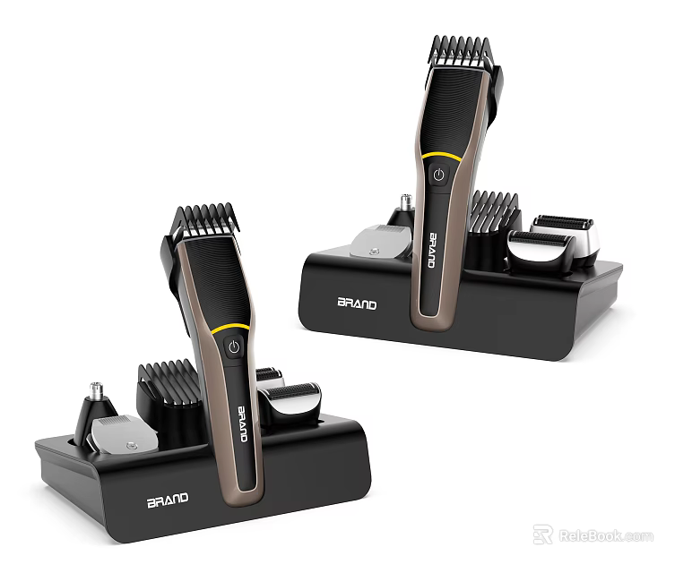 Two Black Base Bathroom Accessories From BRAVO With Multiple Attachments Set 3d model 