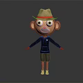 Monkey Game Movie Character With Brown Hat Green Eyes Black Shirt Black Shorts Gray Shoes