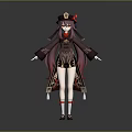 Game Anime Character With Purple Long Hair Traditional Style Outfit Hat Red Decoration And Short Skirt 3d model