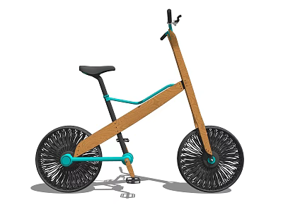 Modern Wooden Bicycle With Turquoise Frame Accents And Black Spoke Wheels 3d model