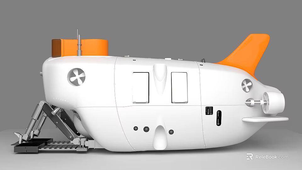 Modern White And Orange Warship With Cross Markings Cabin Windows And Bottom Support Structure 3d model 