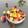 Rustic Ceramic Bowl Filled With Red And Yellow Apples On Dark Countertop With Pine Cones