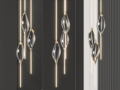 Elegant Modern Crystal Pendant Lights With Gold Metal Rods And Leaf Shaped Glass 3d model