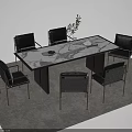 Modern Rectangular Dining Table Set With Marble Top And Six Black Metal Leg Chairs 3d model