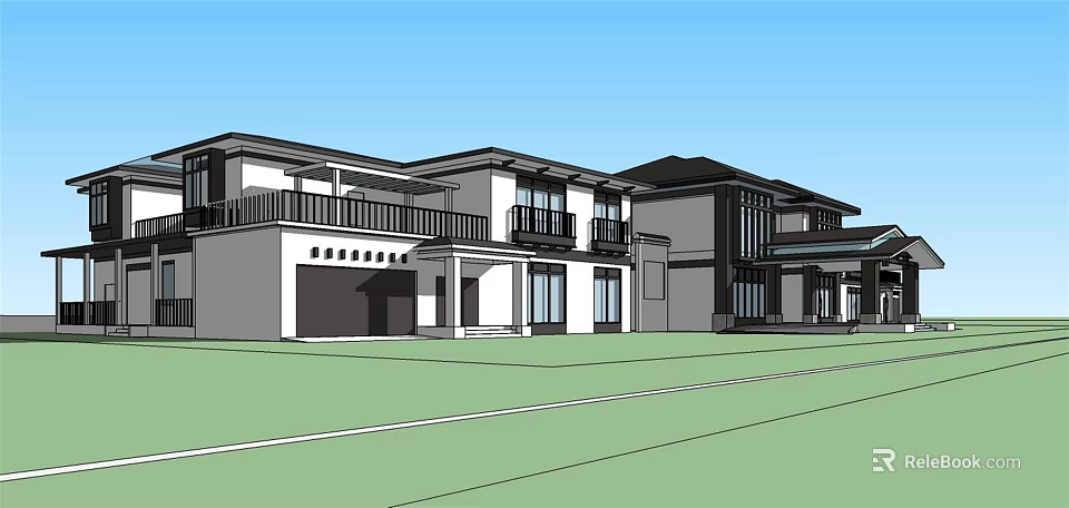 Modern Two Story Villa Exterior With Garage Balcony And Open Design 3d model 