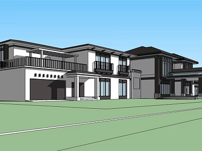 Modern Two Story Villa Exterior With Garage Balcony And Open Design 3d model