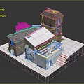 Detailed Old Style Building Model With Tile Roof Balcony Stairs And Green Plant