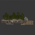 Green Plants And Small Trees Growing In Natural Soil With Rocks