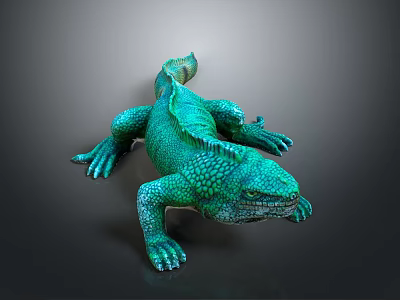 Green Lizard With Scaly Skin And Spiny Back On Dark Background 3d model