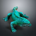 Green Lizard With Scaly Skin And Spiny Back On Dark Background