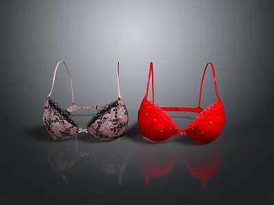 Fashionable Women's Bras With Pink Lace And Red Rhinestone Embellished Design 3d model