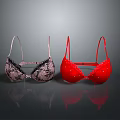 Fashionable Women's Bras With Pink Lace And Red Rhinestone Embellished Design